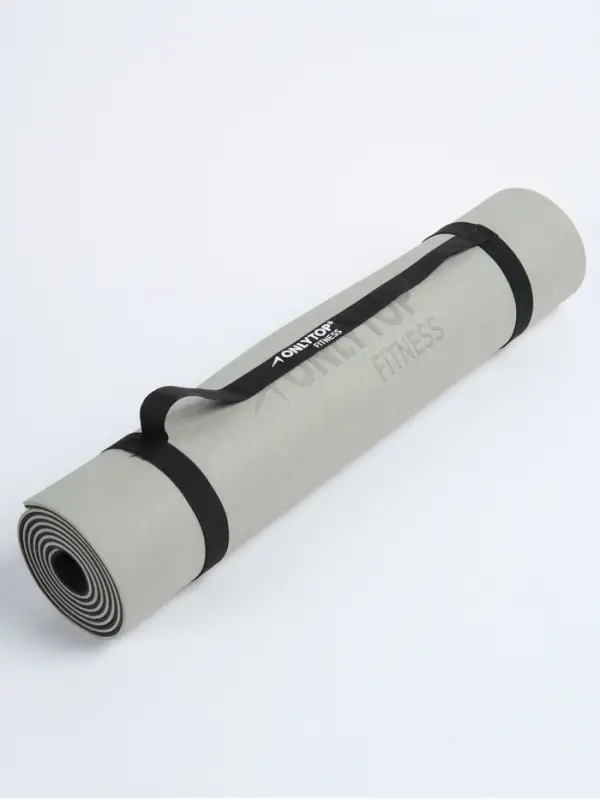 Коврик для фитнеса и йоги ONLYTOP, нескользящий, 183&times;61&times;0.6 см, серый, чёрный