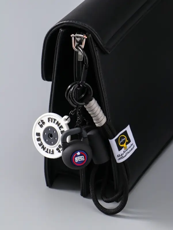 Брелок для ключей на кольце с карабином &laquo;Гиря, диск и бутылка&raquo;, на рюкзак, сумку, чёрный, 13.5&times;4.5&times;2.2 см