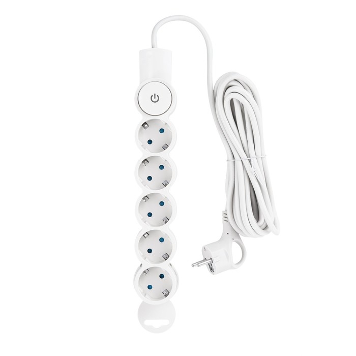 Сетевой фильтр, 5 гнезд, 5м, с/з, со шторками, с выкл, 2200Вт, 10А, бел, 32577 2, duwi