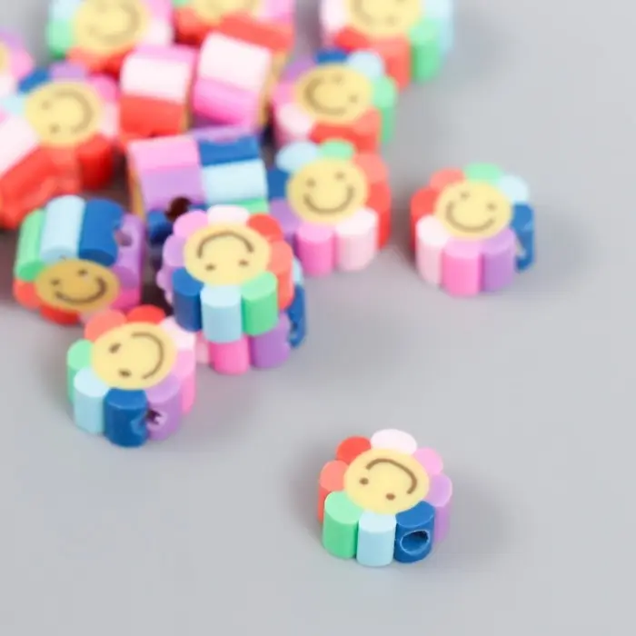 Бусины для творчества PVC "Цветочек-смайл" радуга набор 20 шт 1х1х1 см