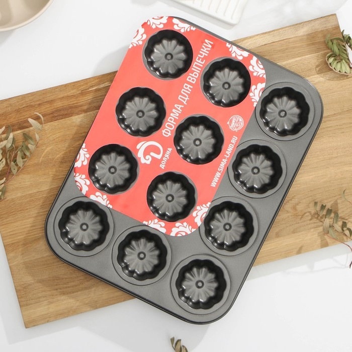 Форма для выпечки Доляна «Неженка», 35×26,5×2,3 см, 12 ячеек, антипригарное покрытие, цвет чёрный Форма для выпечки Доляна «Неженка», 35×26,5×2,3 см, 12 ячеек, антипригарное покрытие, цвет чёрный