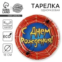 Тарелка одноразовая бумажная &laquo;С днем рождения&raquo; паутина, 18 см