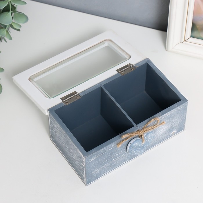 Шкатулка дерево, стекло с делениями  Шкатулка дерево, стекло с делениями "Звёздное сердце" 16,4х9х7 см