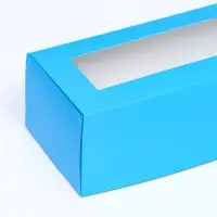 Коробка складная с окном под рулет, голубая, 26×10×8 см