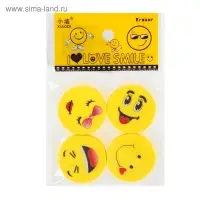Набор ластиков фигурных Веселые смайлы 4шт в блистере микс