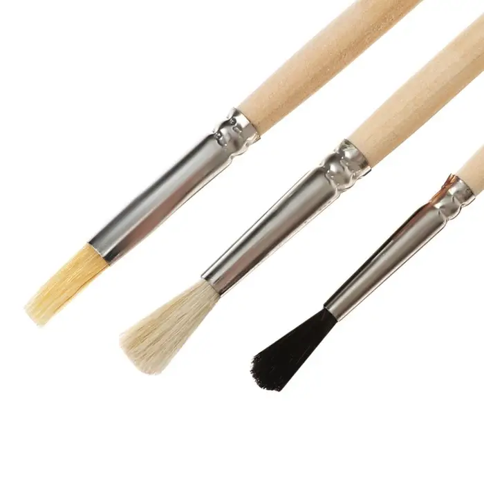 Набор кистей для рисования, белка, коза, щетина, 3 штуки: № 3, № 4 (круглые), № 6 (плоская), Calligrata, круглые, плоская, деревянная ручка, в пакете