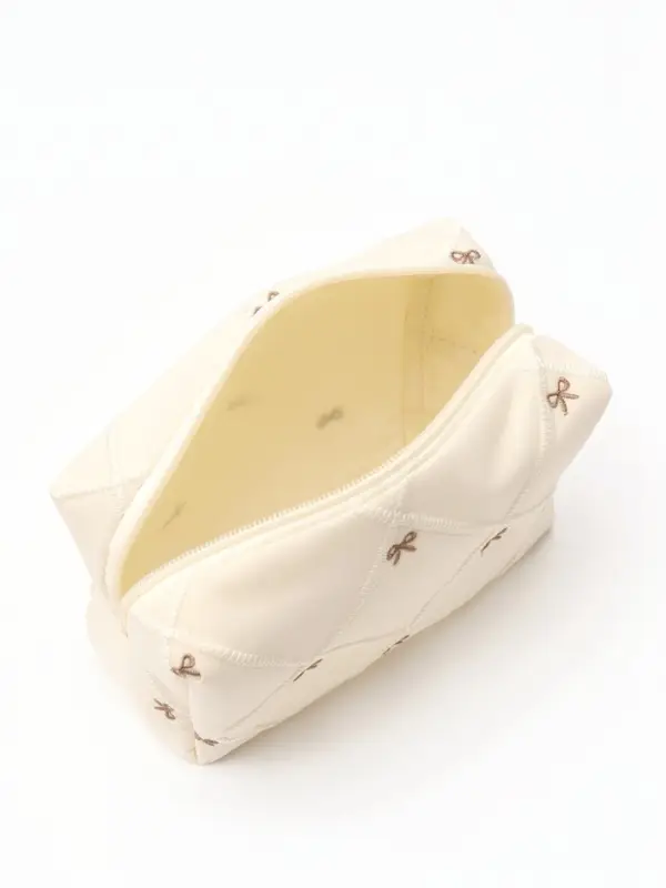 Косметичка с бантиками на молнии, 19&times;8&times;10 см, бежевая