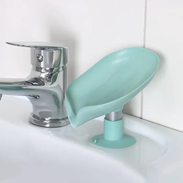 Мыльница со сливом для воды Доляна, на присоске, 12.5&times;9&times;10 см, бирюзовая