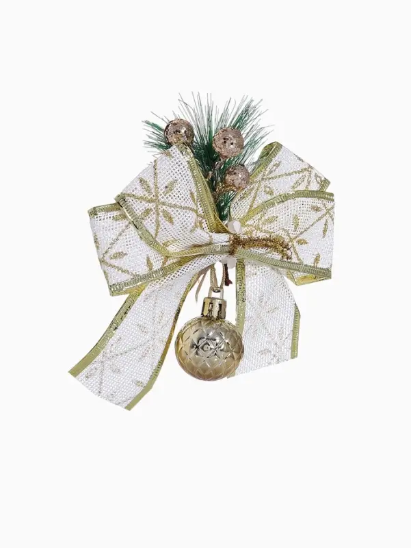 Ёлочные игрушки 2 шт. &laquo;Зимнее волшебство. Еловая композиция&raquo; пластик, бант с принтом, 11&times;13 см, бело-золотой