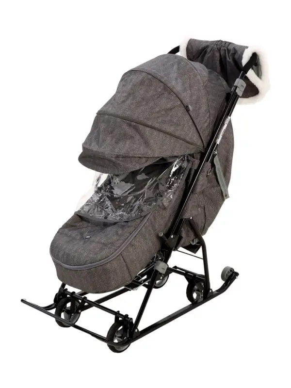 Санки - коляска Nika Kids &laquo;Наши детки 6&raquo;, чехол для ног, муфта, сумка, принт с ламой, серый