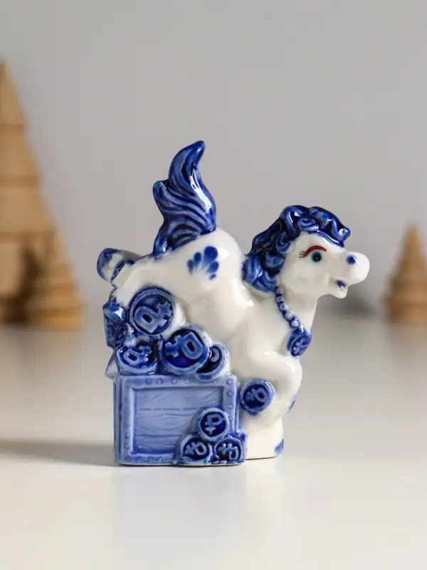 Сувенир керамика "Лошадка денежная" бело-синий МИКС 7,1х3,1х9 см