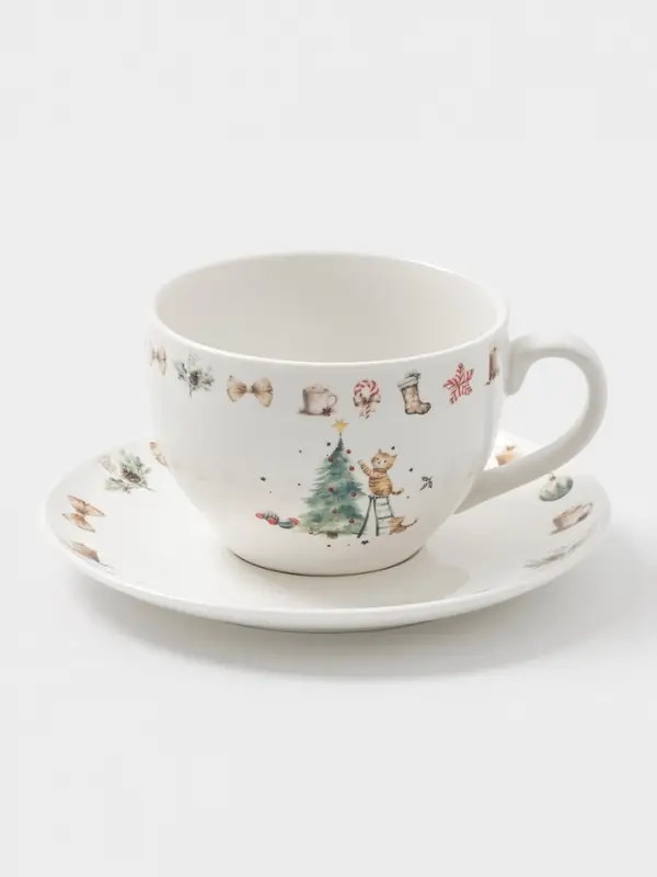 Чайная пара новогодняя «Волшебный праздник», 2 предмета: чашка 210 мл, блюдце d=15 см, фарфор, белая Чайная пара новогодняя «Волшебный праздник», 2 предмета: чашка 210 мл, блюдце d=15 см, фарфор, белая