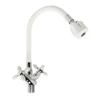 Смеситель для кухни ZEIN ZC2032, гибкий силиконовый излив,кран-букса латунь 1/2", белый/хром