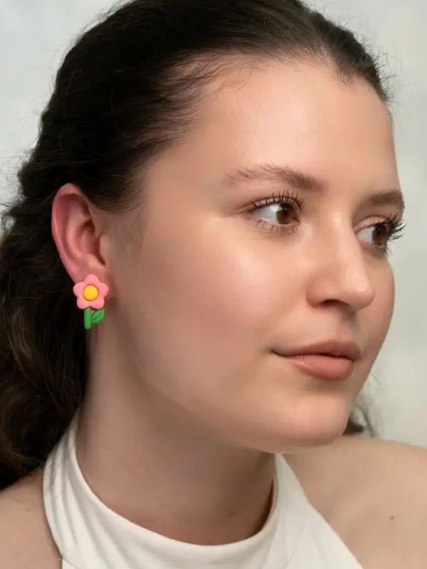 Серьги пластик &laquo;Вкусности&raquo;, динозаврик и цветочек, сине-розовые