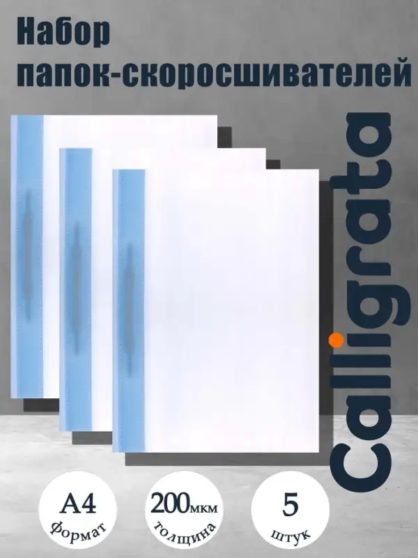 Набор папок-скоросшивателей А4, 200 мкм, Calligrata TOP Breeze, 5 штук, небесный
