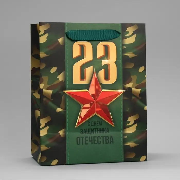 Пакет подарочный ламинированный, упаковка, &laquo;С 23 февраля&raquo;, MS 18&times;23&times;10 см