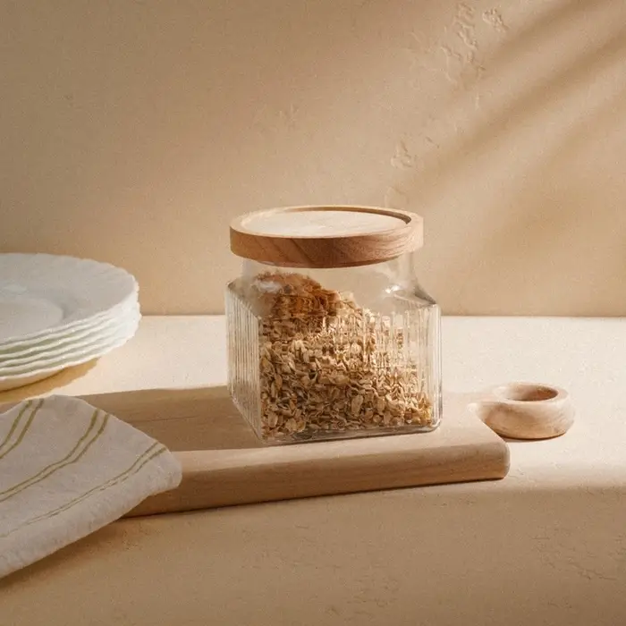 Банка для сыпучих продуктов SL Home &laquo;Афины&raquo;, 1 л, 11&times;11.5 см, с деревянной крышкой. стекло, прозрачная