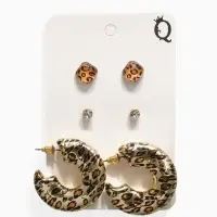 Серьги QF &laquo;Леопард&raquo;, набор 3 пары, кольца, цветной в золоте