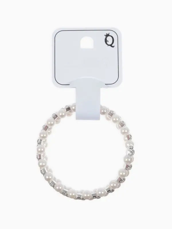 Браслет-пружинка &laquo;Жемчуг. Стразы&raquo;, d=6 см, шар № 6, белый в серебре