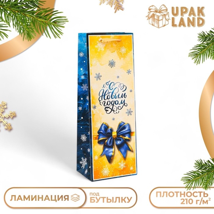 Новый год. Пакет подарочный новогодний под бутылку «Бант», 13 x 36 x 10 см. Новый год. Пакет подарочный новогодний под бутылку «Бант», 13 x 36 x 10 см.