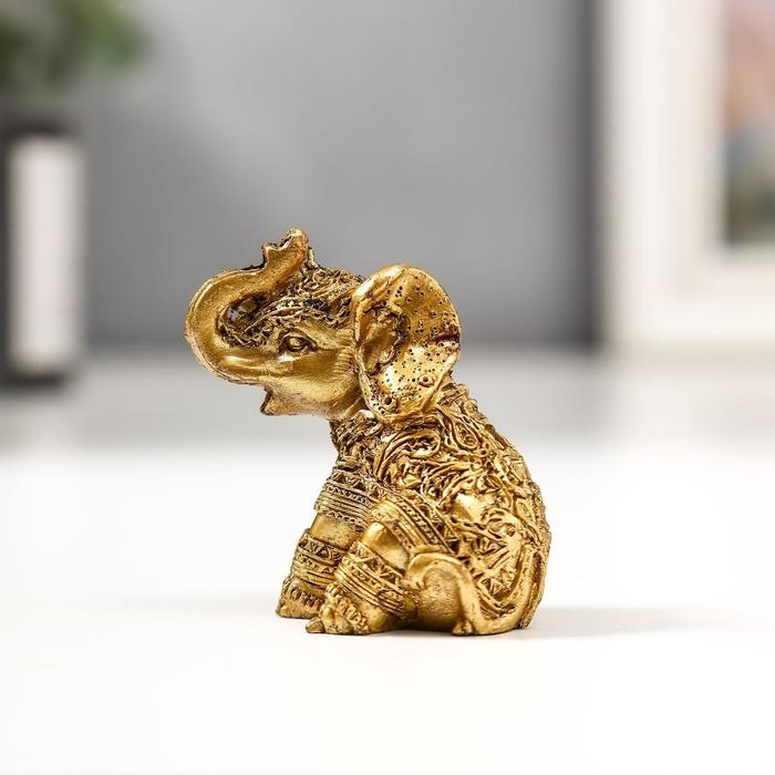 Сувенир полистоун Сувенир полистоун "Золотые слоники, рисунки на попоне" набор 6 шт 4,7х5,5х3 см