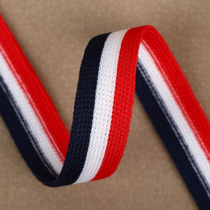 Тесьма трикотажная лампас 15 мм, 9,1 ± 0,5 м, цвет синий/белый/красный