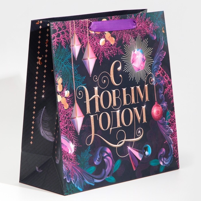 Пакет подарочный новогодний ламинированный квадратный «Night», 30 х 30 х 12 см, Новый год Пакет подарочный новогодний ламинированный квадратный «Night», 30 х 30 х 12 см, Новый год