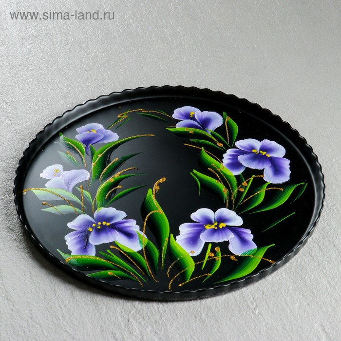 Поднос Поднос "Ирис на чёрном" художественная роспись 28 см