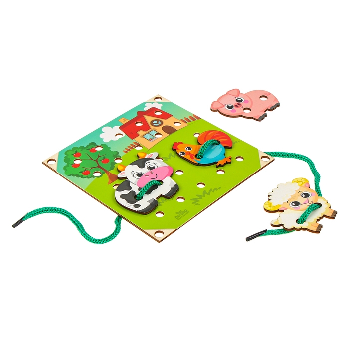 Деревянная игрушка-шнуровка «Ферма», 15×15 см Деревянная игрушка-шнуровка «Ферма», 15×15 см