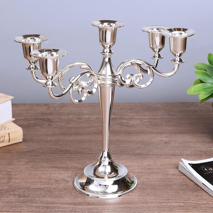 Подсвечник металл на 5 свечей Подсвечник металл на 5 свечей "Лаконичность" цвет хром 26,5х27,5х10 см