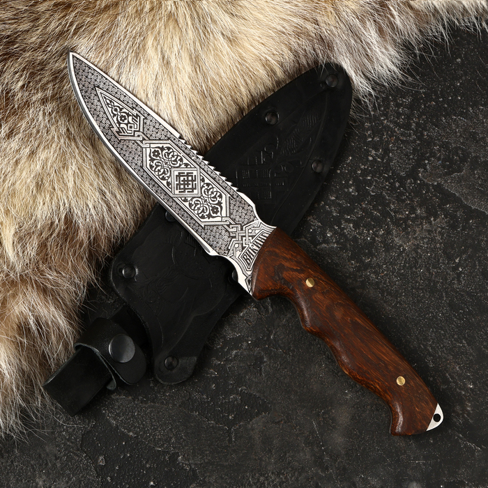Нож кавказский, туристический Нож кавказский, туристический "Викинг" с ножнами, сталь - 40х13, вощеный орех, 14.5 см
