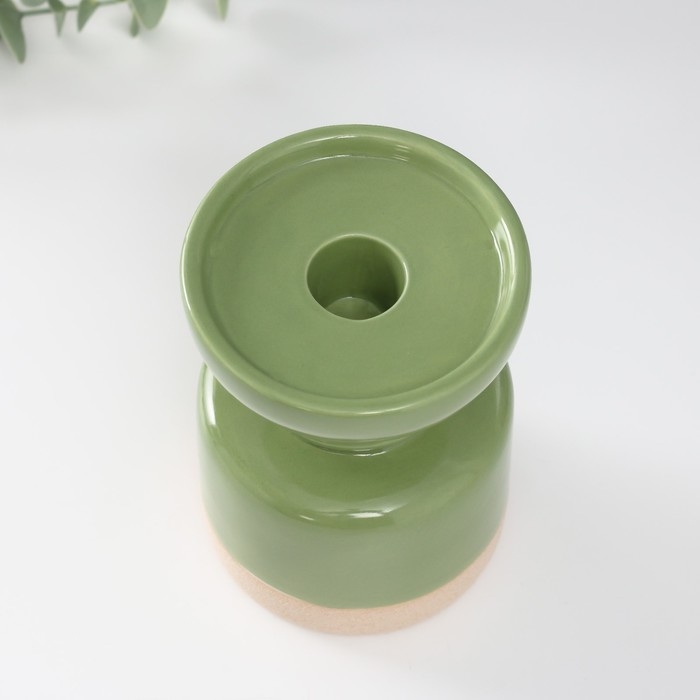 Подсвечник керамика на 1 свечу  Подсвечник керамика на 1 свечу "Атлант" песочно-зелёный 9,3х9,3х13,5 см