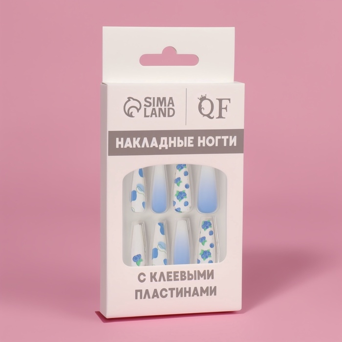 Накладные ногти «Черничка», 12 шт, с клеевыми пластинами, форма балерина, цвет белый/фиолетовый Накладные ногти «Черничка», 12 шт, с клеевыми пластинами, форма балерина, цвет белый/фиолетовый