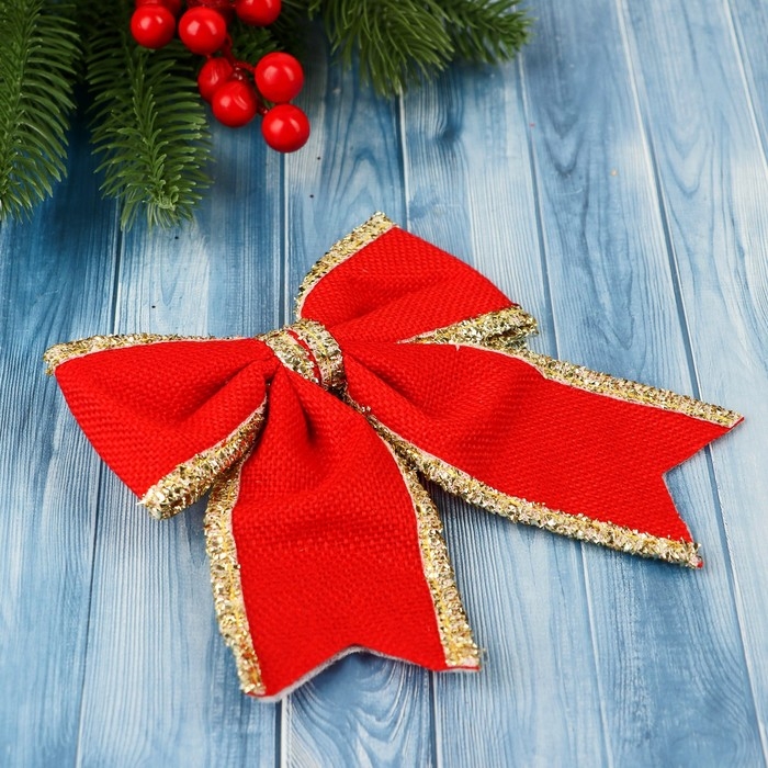 Украшение ёлочное Украшение ёлочное "Бант классика края блеск" (набор 2 шт) 14х14 см, красный