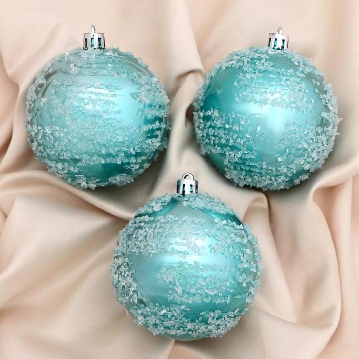 Набор шаров пластик d-8 см, 3 шт Набор шаров пластик d-8 см, 3 шт "Джейн наледь" голубой