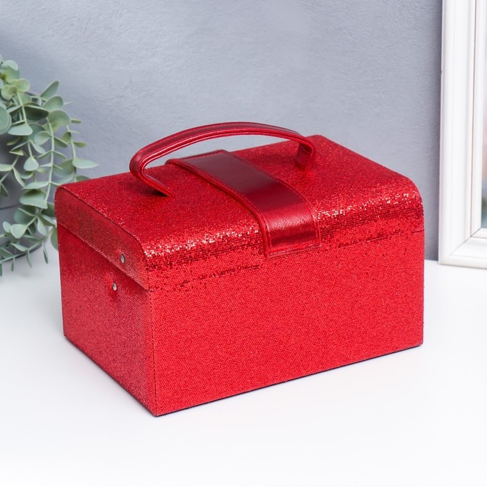 Шкатулка кожзам для украшений сундук с бантом  Шкатулка кожзам для украшений сундук с бантом "Мелкие квадратики. Красный" 13,5х16,5х23 см
