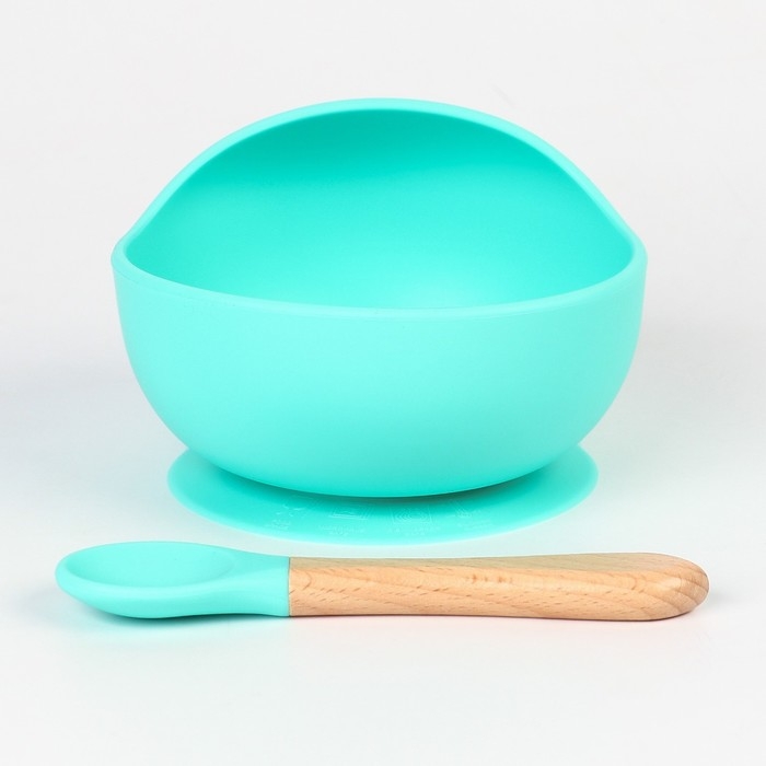 Тарелка детская на присоске, ложка, Крошка Я, бирюзовый Тарелка детская на присоске, ложка, Крошка Я, бирюзовый