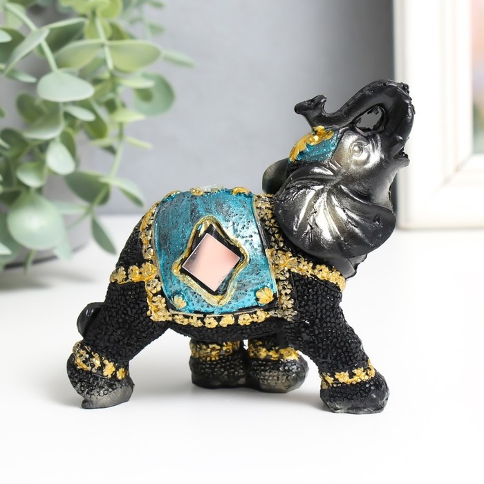 Сувенир полистоун Сувенир полистоун "Слон в синей попоне с кистями и зеркалами" h=10;8;7;6;5,2;4,9;4,5 см