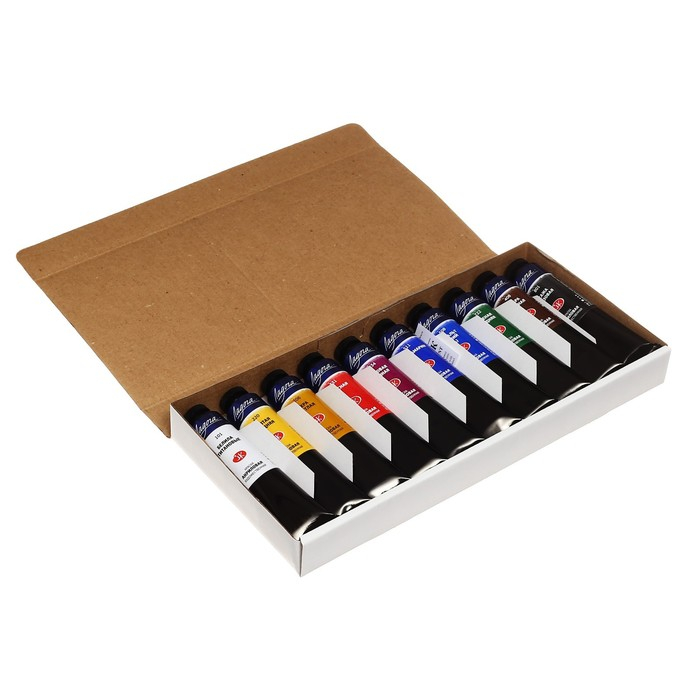 Краска акриловая в тубе, набор 10 цветов х 46 мл, ЗХК  Краска акриловая в тубе, набор 10 цветов х 46 мл, ЗХК "Ладога", художественный, 2241142