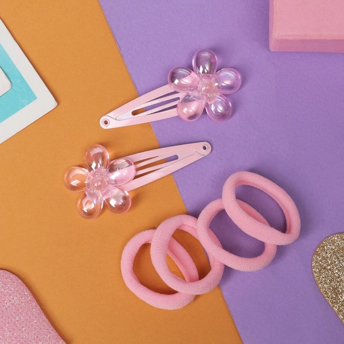 Набор для волос Набор для волос "Розовое чудо" (2 невидимки 5 см, 4 резинки) цветочек, розовый