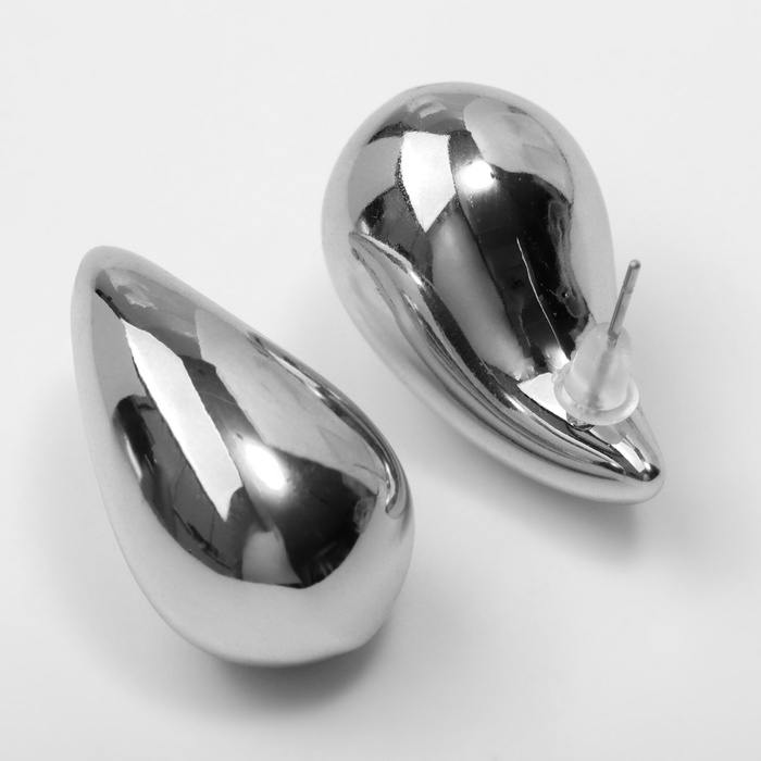 Серьги пластик «Капля» изогнутая мах, цвет серебро Серьги пластик «Капля» изогнутая мах, цвет серебро