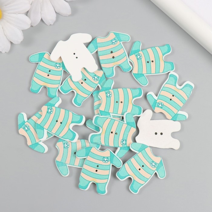 Пуговицы дерево для творчества 2 прокола Пуговицы дерево для творчества 2 прокола "Комбинезон зелёный" набор 15 шт 3,2х3,3 см