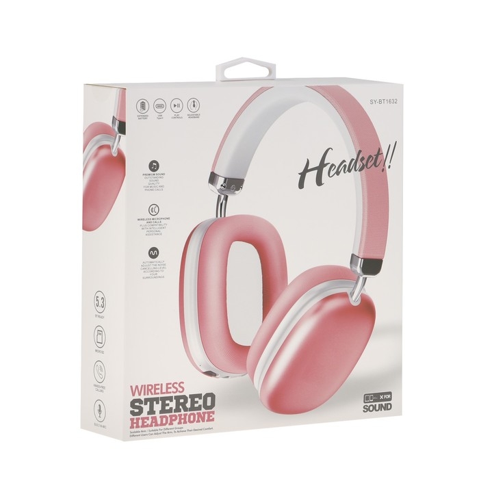 Наушники беспроводные RX-8, полноразмерные, микрофон, BT 5.3, AUX, 400 мАч, розовые Наушники беспроводные RX-8, полноразмерные, микрофон, BT 5.3, AUX, 400 мАч, розовые