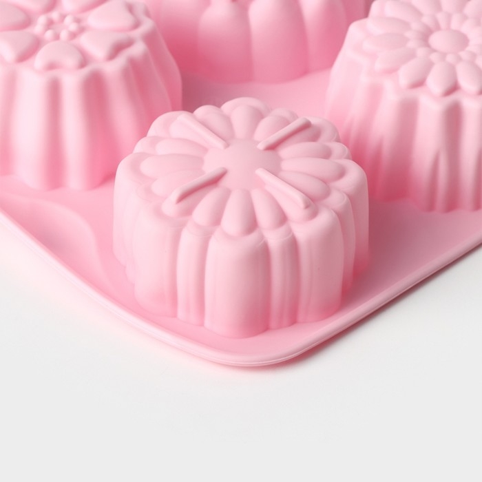 Форма для выпечки Доляна &laquo;Цветы. Цветочная долина&raquo;, силикон, 14&times;16 см, 4 ячейки, цвет МИКС