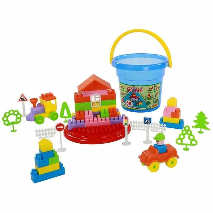 Конструктор «Строитель», 68 элементов, в ведре макси с крышкой Конструктор «Строитель», 68 элементов, в ведре макси с крышкой