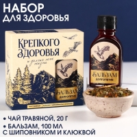 Подарочный набор «С новым годом: Крепкого здоровья»: чай травяной 20 г., бальзам с шиповником и клюквой 100 мл.