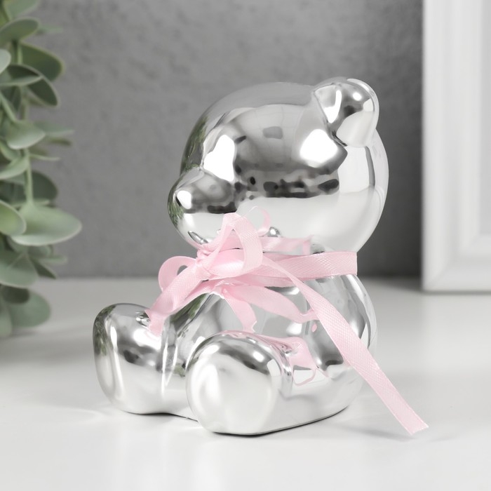 Копилка керамика Копилка керамика "Мишутка с бантиком" серебро 9х8х9,8 см