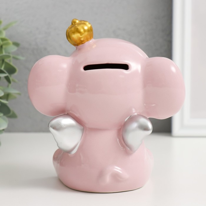 Копилка керамика Копилка керамика "Розовый слонёнок с крыльями в короне" 12,8х9,5х14 см