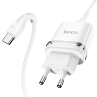 Сетевое зарядное устройство Hoco N1, 1 USB, 2.4 А, кабель Type-C-USB, 1 м, белый