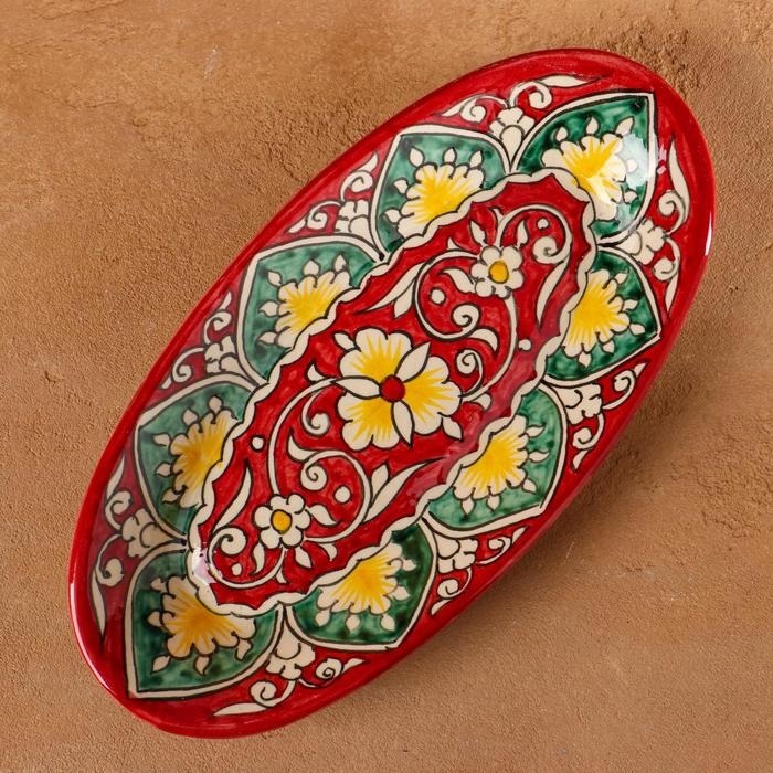 Селёдочница Риштанская Керамика  Селёдочница Риштанская Керамика "Цветы", 24 см, красная, микс
